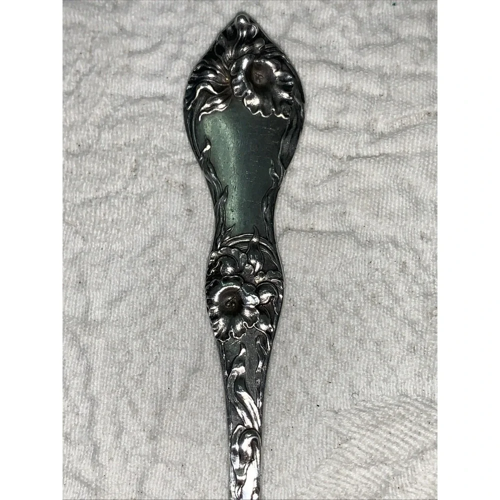 WALLACE NOUVEAU FLORAL STERLING SUGAR SPOON 35g Orchid Ornate Engraved Bowl 6.25